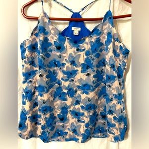 J Crew scallop neckline floral blue top with racer back blouse
